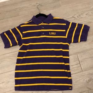 LSU Striped Short Sleeve Polo Top Shirt